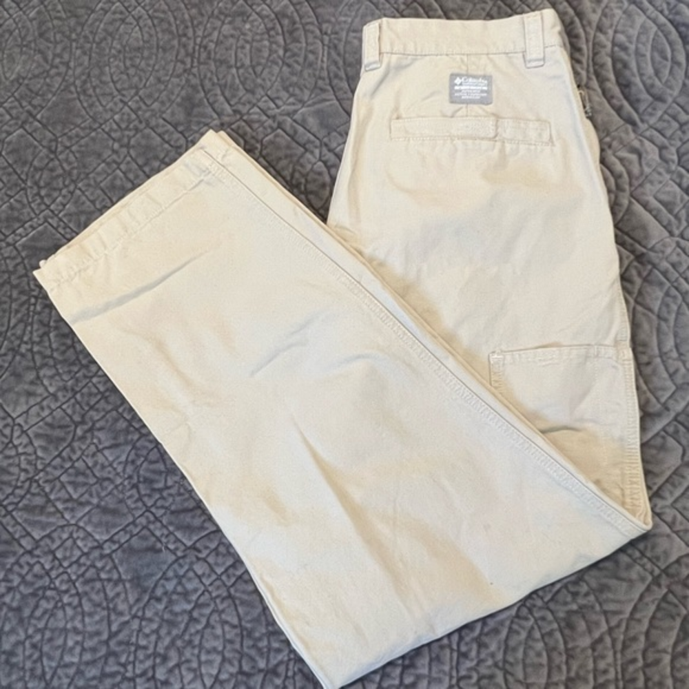 Columbia Cargo Pants Hiking Men Tan 34 x 32 Zip‎ Pocket